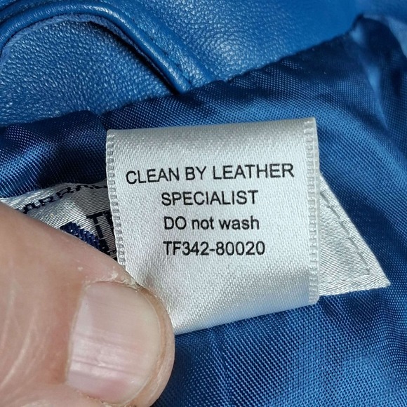 Pendleton Blue Leather Jacket‎ Mandarin Collar Zip Front Size Small READ - Picture 4 of 8